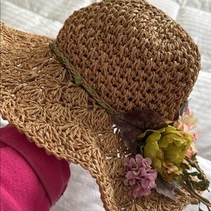 Elegant Floral Brown Straw Hat, bought on Mackinac Island